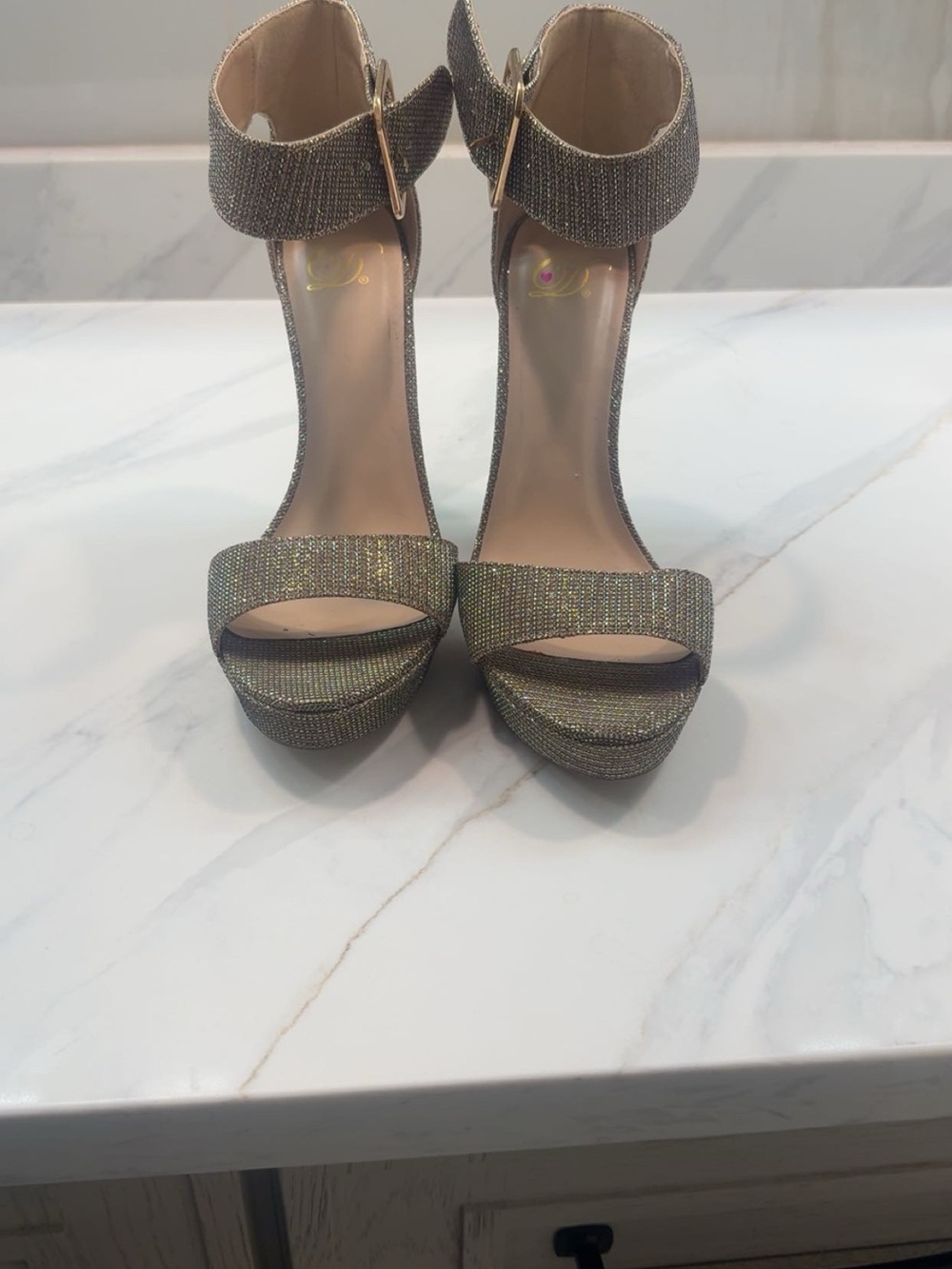 Sparkle Ankle-Strap Platform Heels - Gold